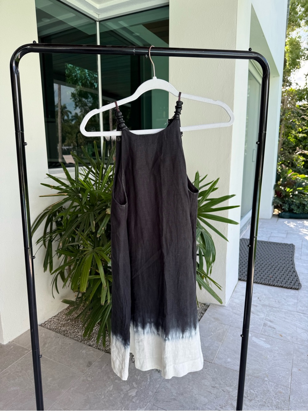 STAUD Black-to-White Dip-Dye Midi Dress